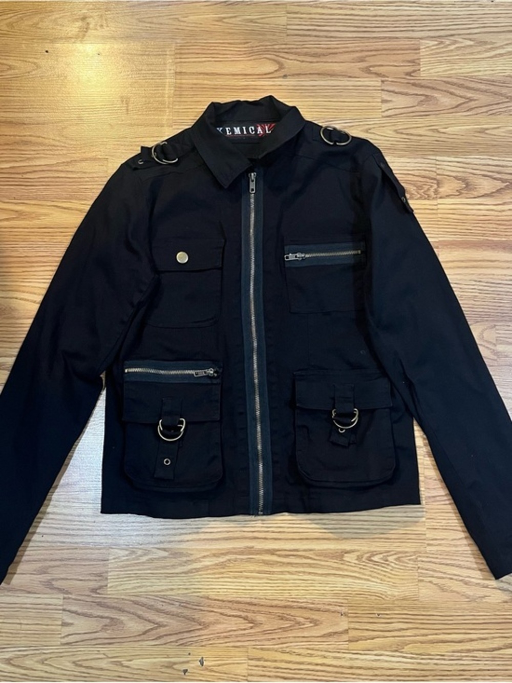 Vintage 90’ Kemical Coat Jacket Goth Grunge Black Metal Zip 9 Medium Y2K Alt